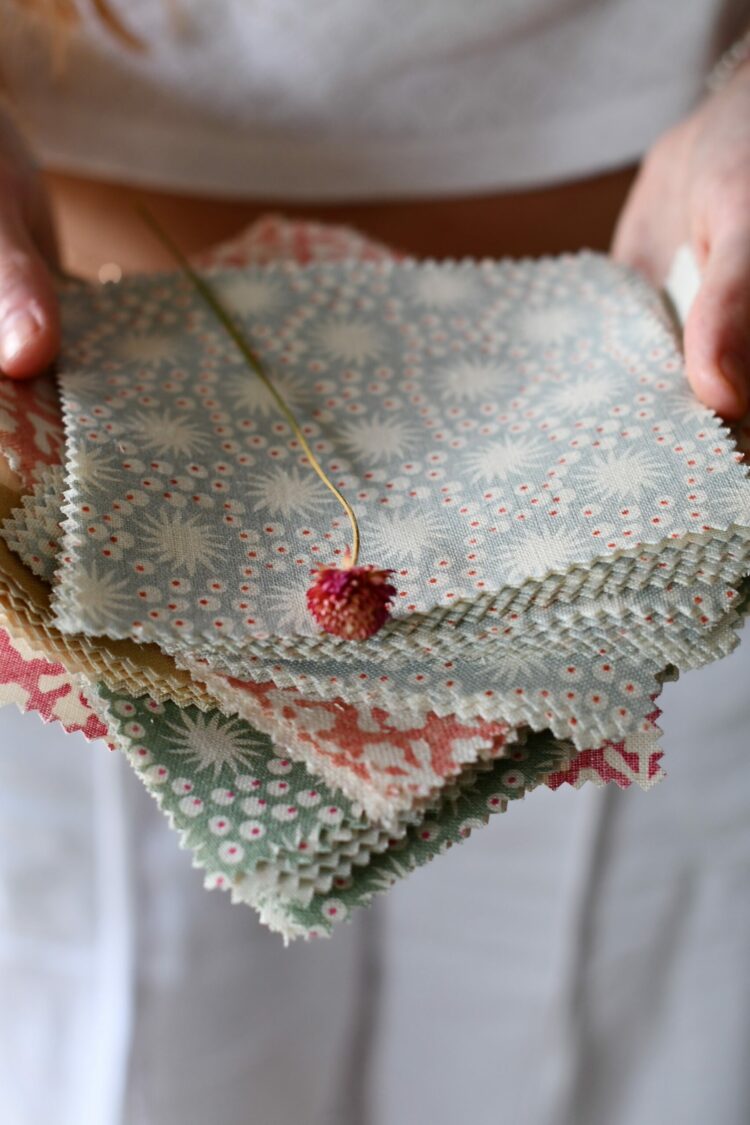 Tiny Sundance II Colour Parma Blue & Rust on Ivory Linen {Available in large if required}