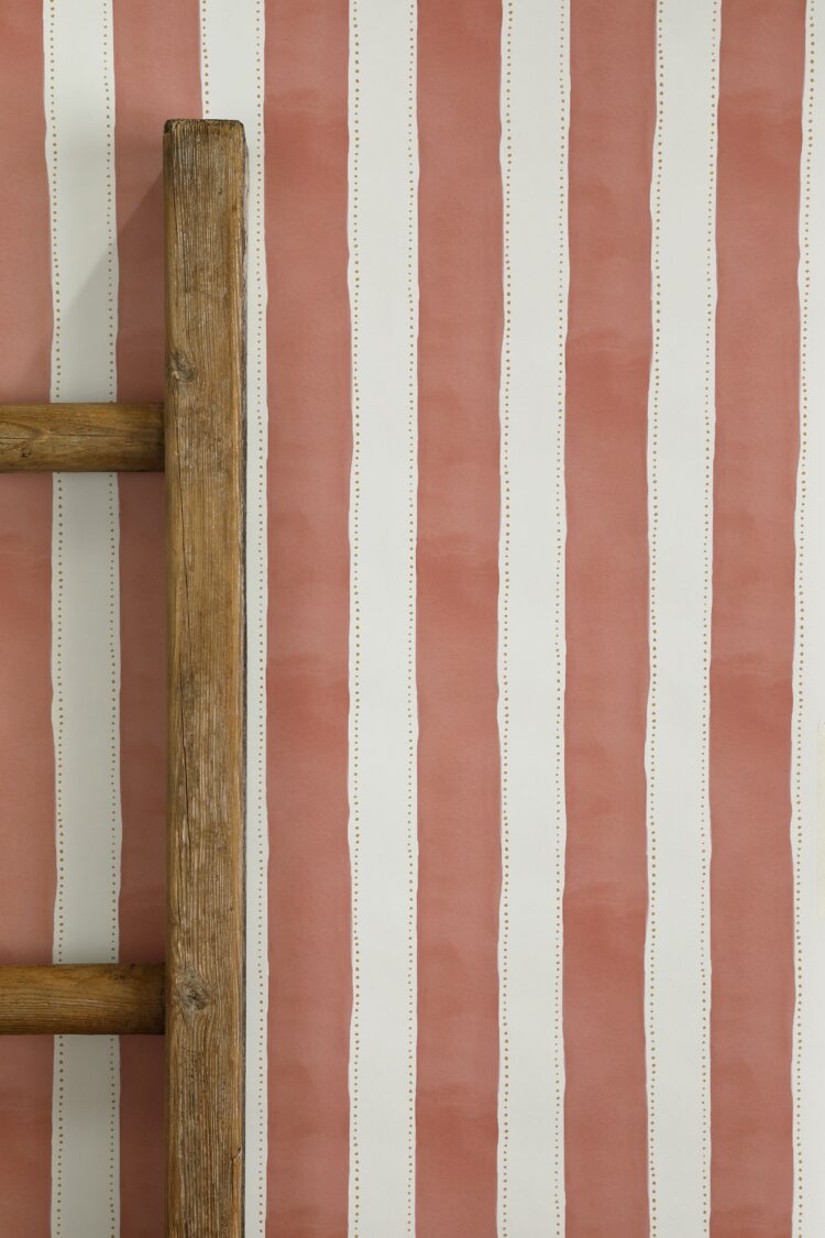 Dotted Tent Stripe Wallpaper ~ Soft Red Clay with Hay Dots