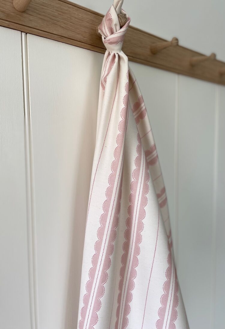 Scallop Ticking Chalk Pink + Tuscan Red on Recycled Cotton