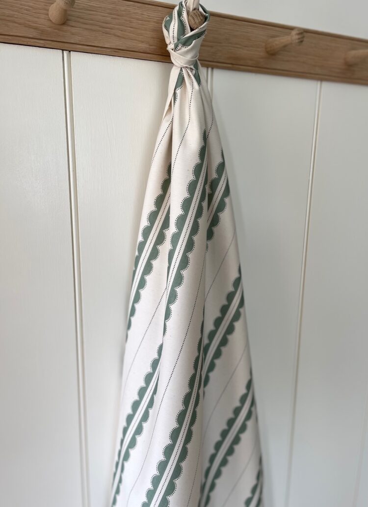 Scallop Ticking Jade Green on Recycled Cotton