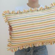 Stunning Handmade Oblong Frill Cushion in Tumbled Tulum Stripe Linen - CURRENTLY OUT OF STOCK - Image 5