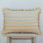 Stunning Handmade Oblong Frill Cushion in Tumbled Tulum Stripe Linen - CURRENTLY OUT OF STOCK - Image 4