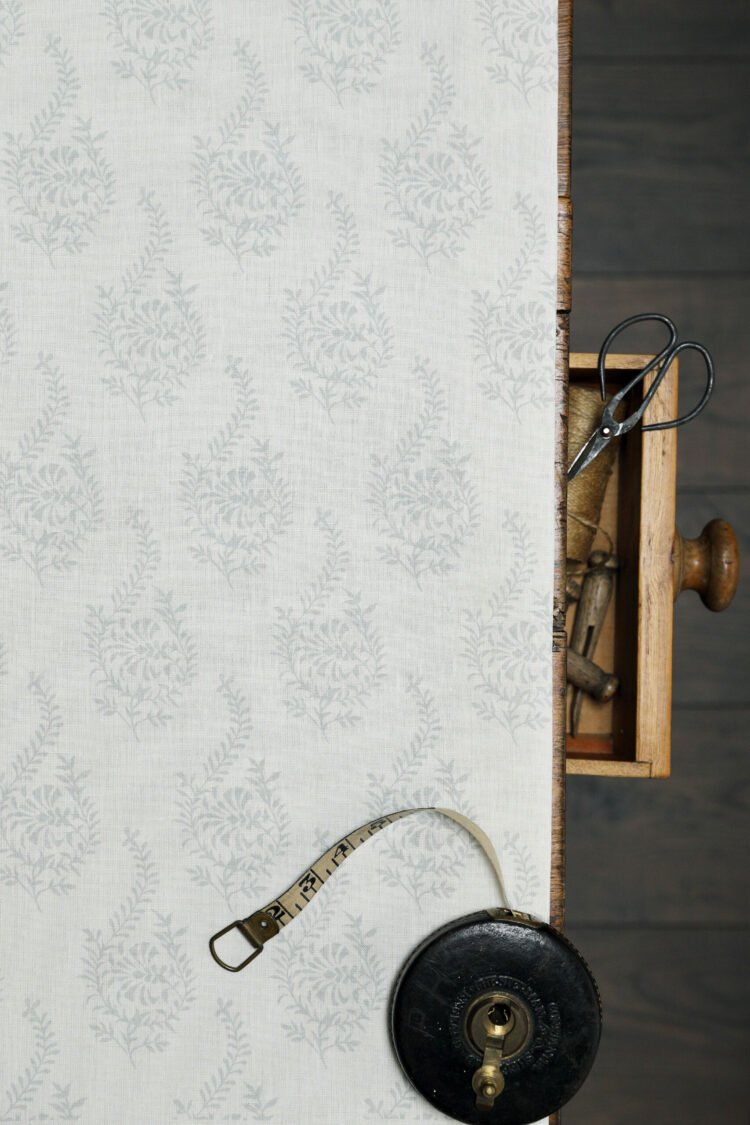 Imara Linen Bamburgh Blue on Ivory Linen
