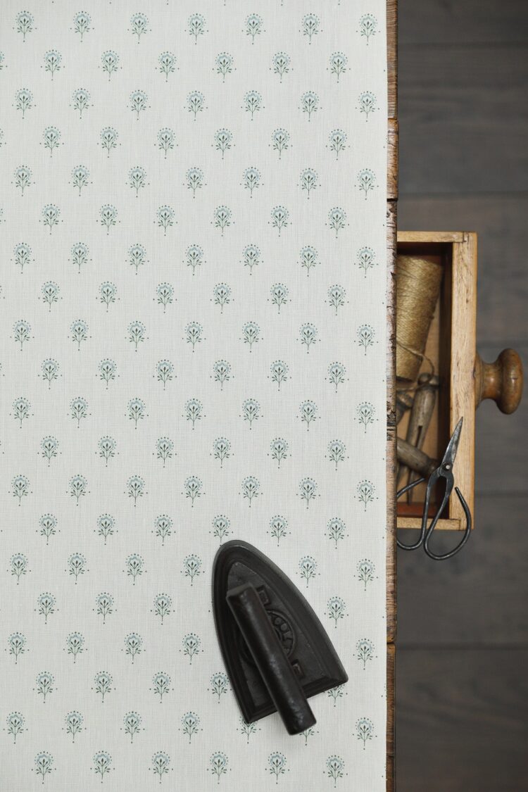 Ottillie Sprigs Just Green and Blue on Ivory Linen On Sale 3m in stock £45pm