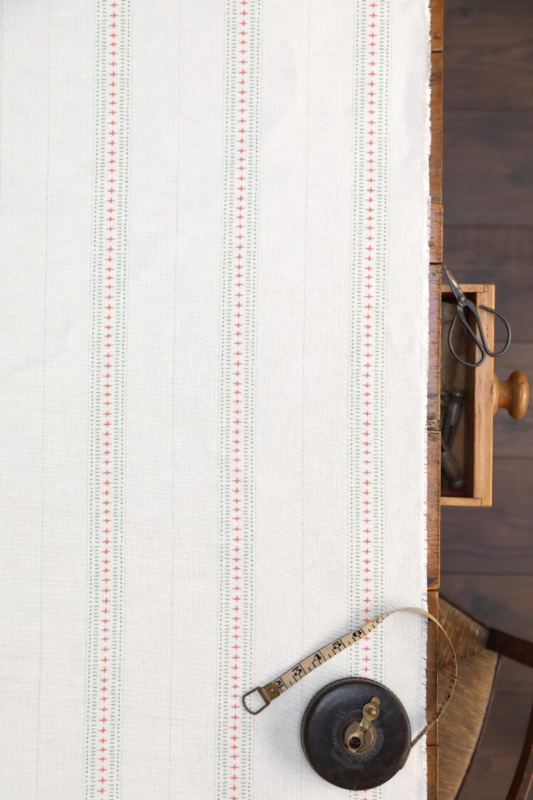 Peru Stripe Basil and Orange on Ivory Linen