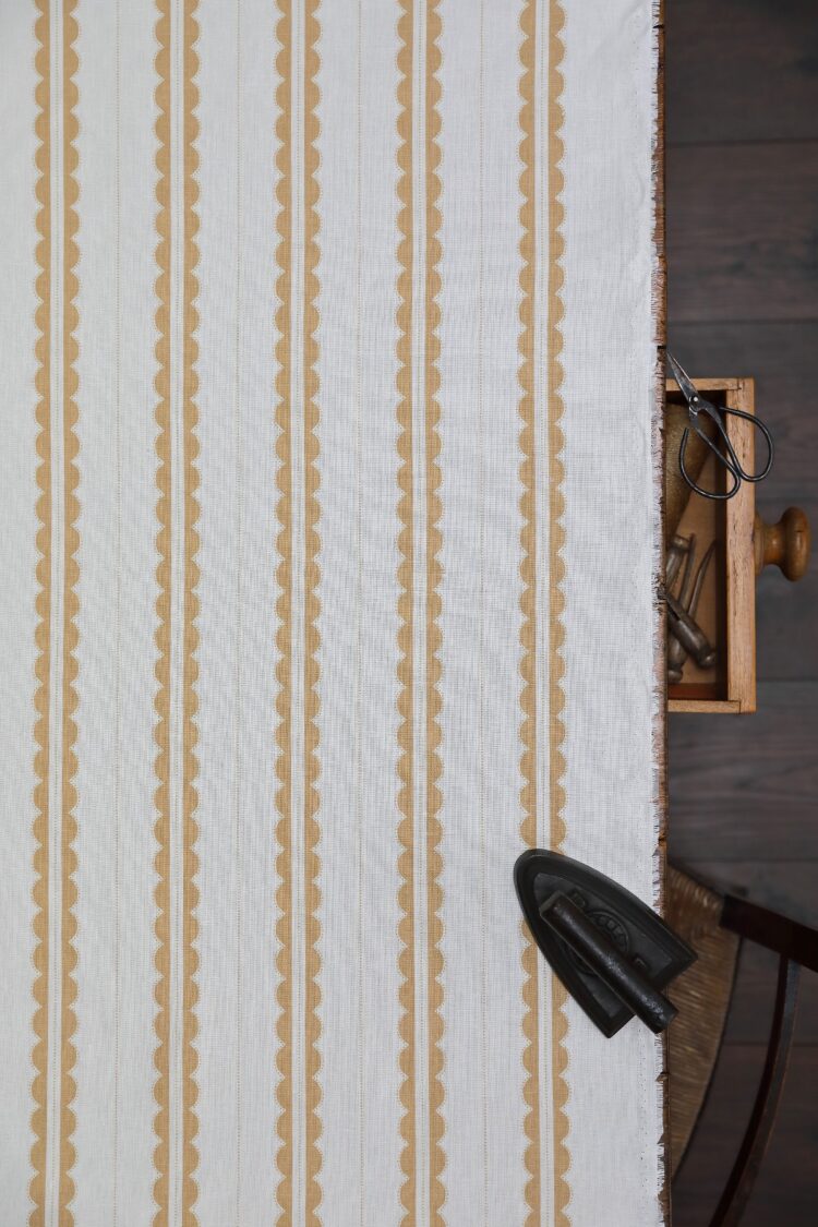 Scallop Vertical Ticking Hay on Ivory Linen