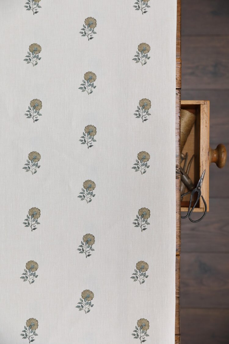 Anni Moss and Stone Blue on Ivory Linen