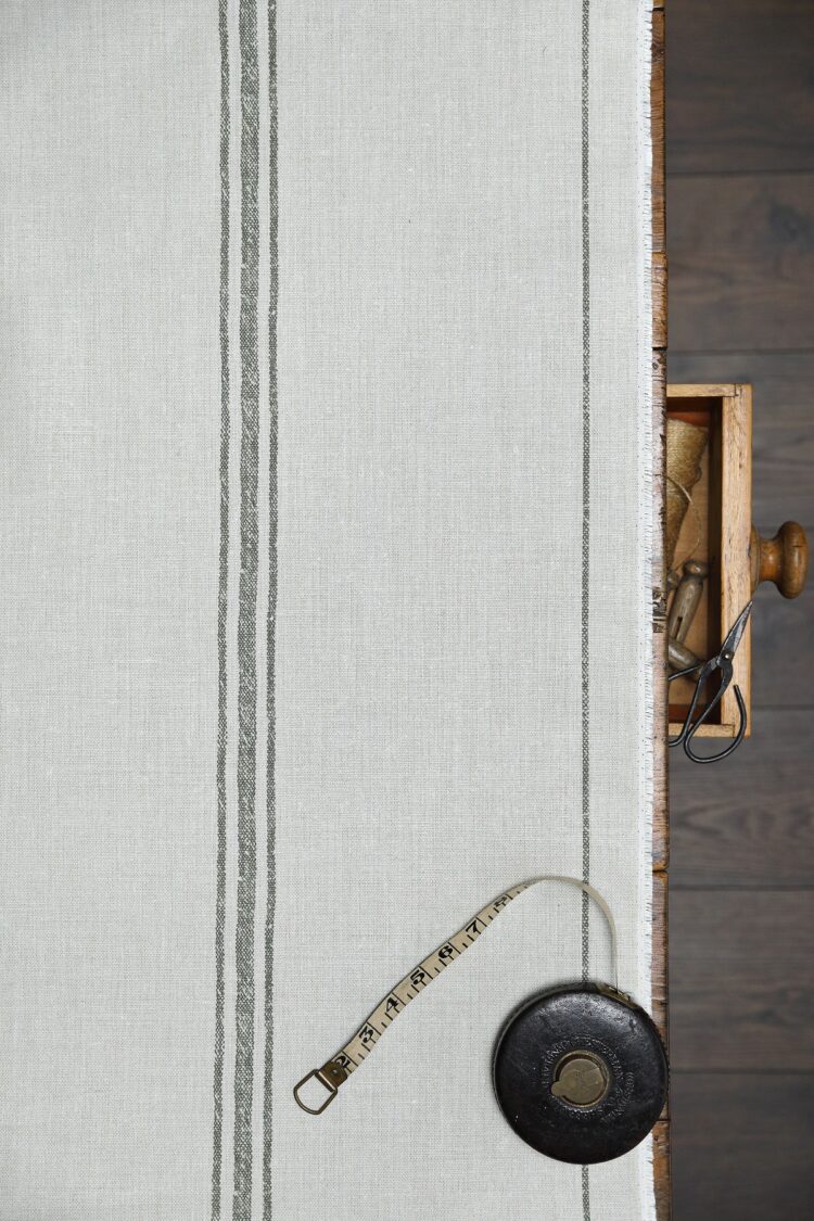 Dutch Stripe Multi ~ Forest Green on Grainsack Linen