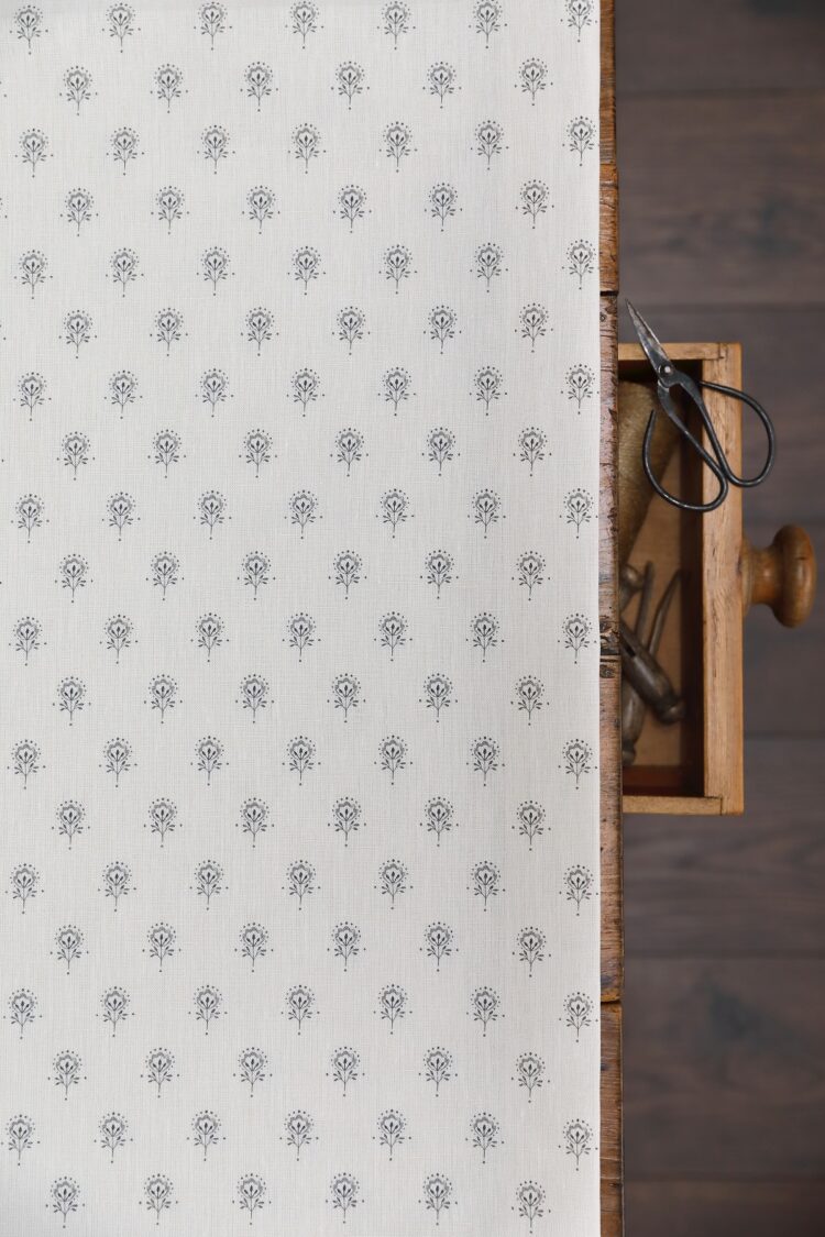 Ottillie Sprigs Charcoal on Ivory Linen