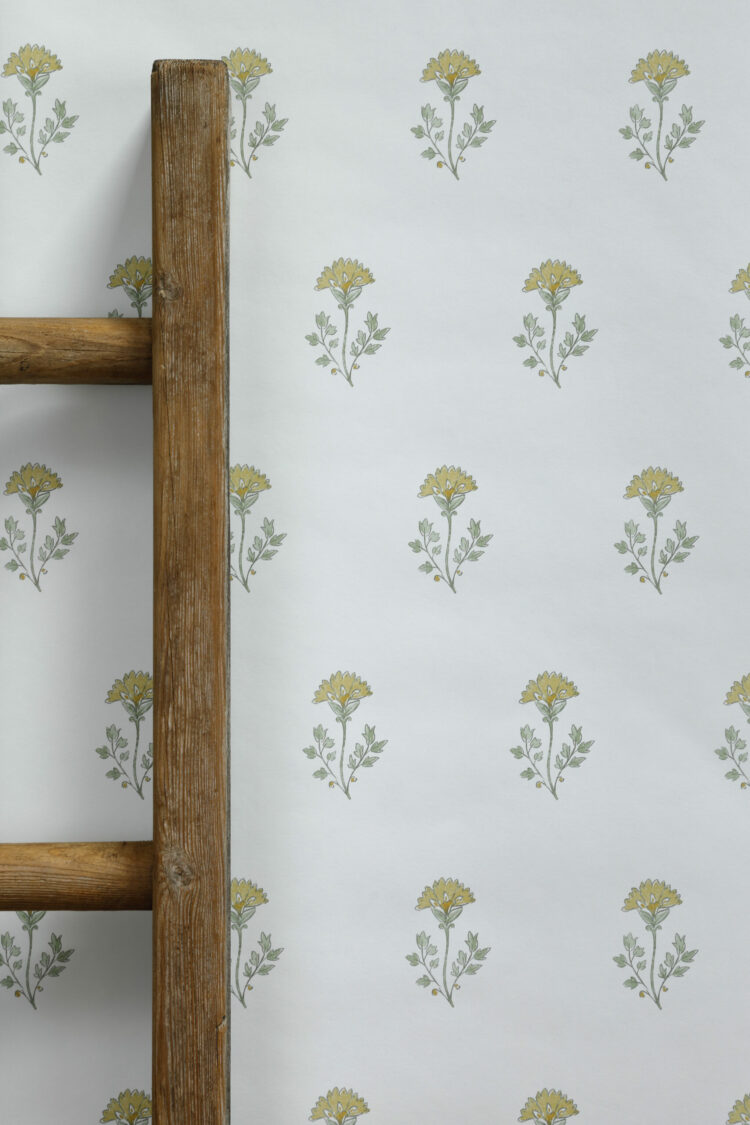 Thea II in Ochre Wallpaper on Chalk (creamier than the white)