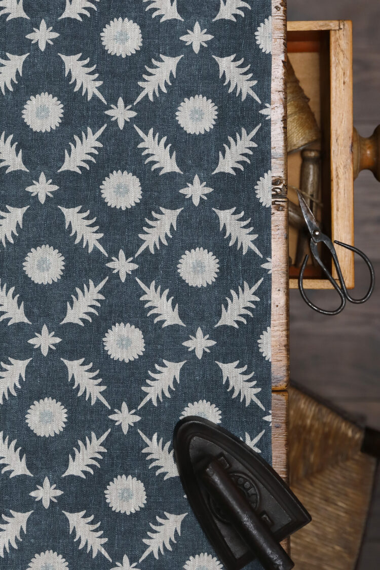 Aires Mussel Blue and Parma Blue on Dune Linen