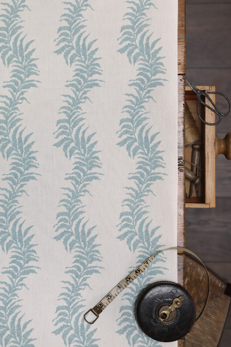 French Fern Parma Blue on Ivory Linen