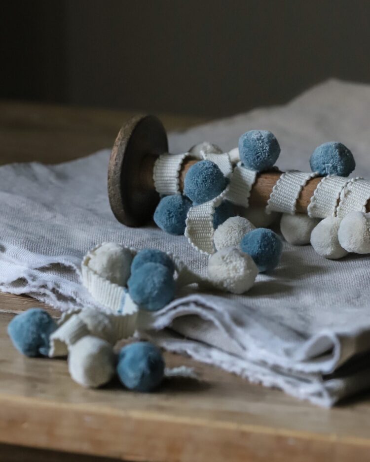 Beautiful Ivory and Oxford Blue Pom Pom ~ £14.95pm FREE P&P