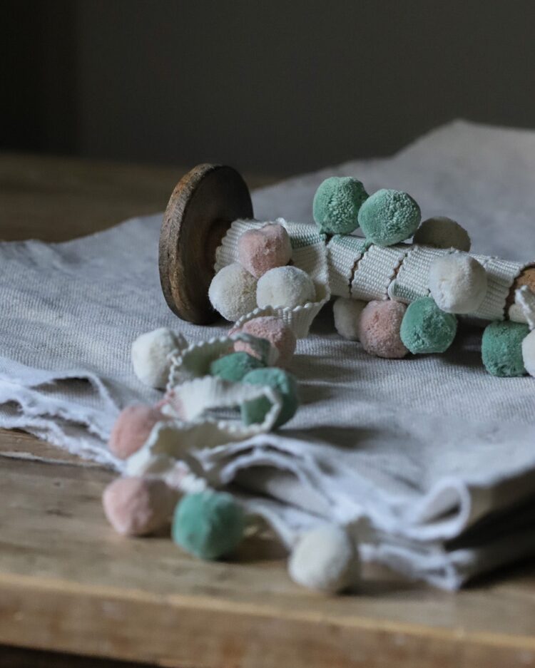 Beautiful Powder Pink, Sage and Ivory Triple Pom Pom ~ £14.95pm FREE P&P