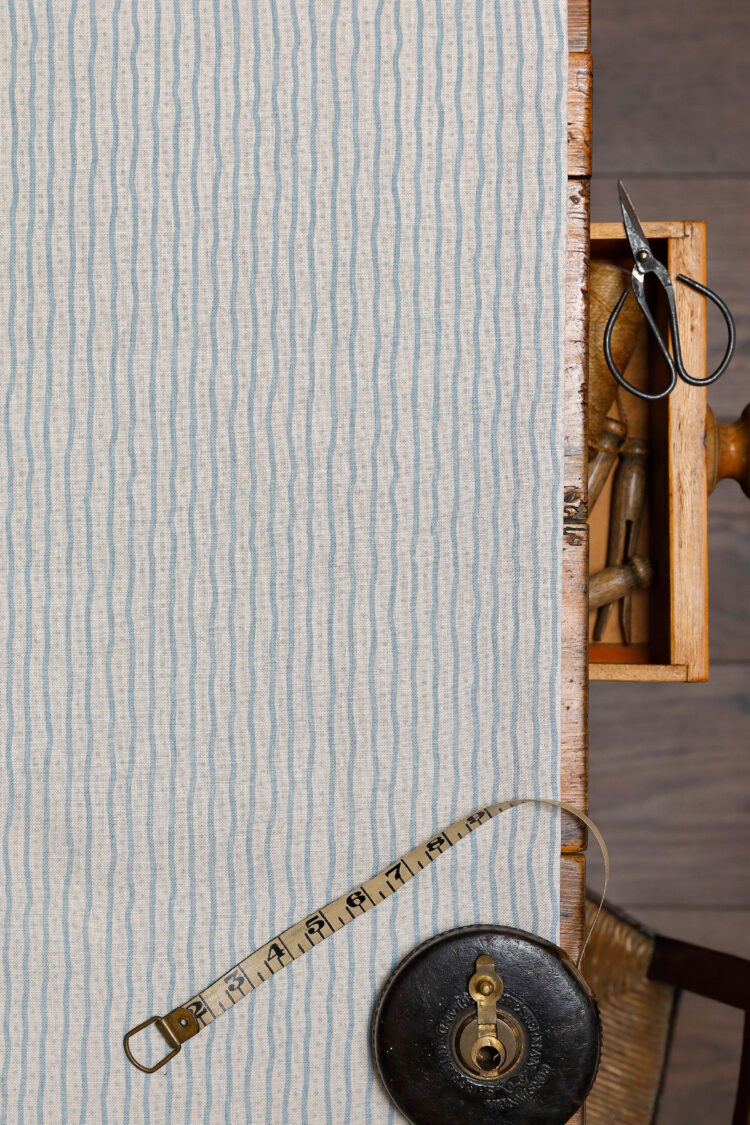 NEW Betty's Wobble Stripe Parma Blue and Blue Gray on Cream Linen