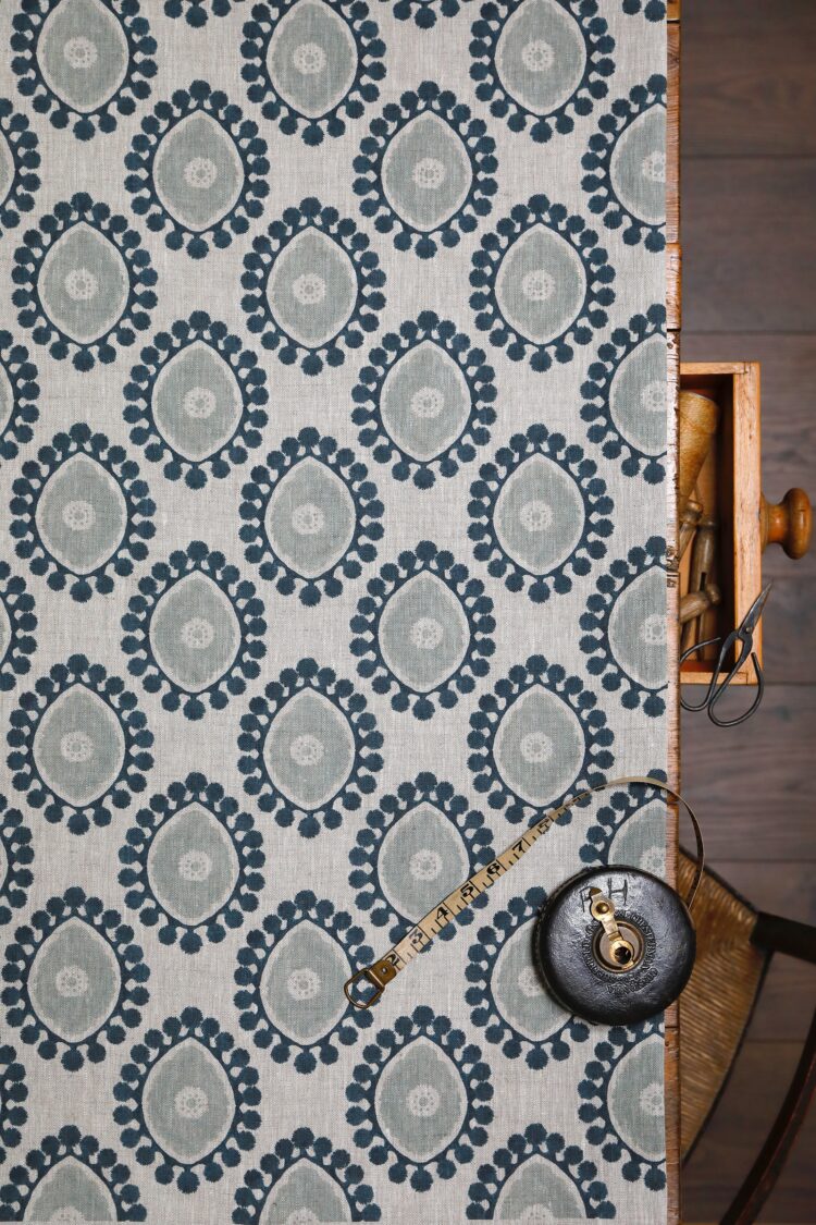 Souk Smokey Teal Blue and Seamist on Dune Linen