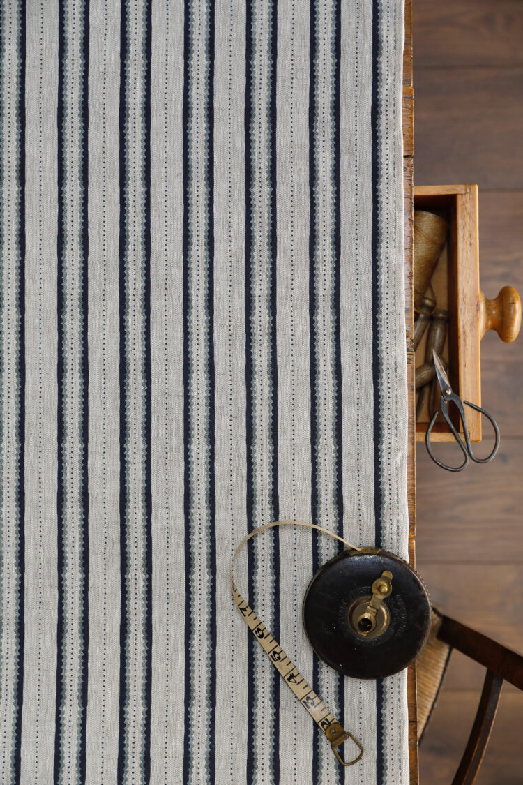 Ripple Stripe With Dots Navy and Steel Blue on Dune Linen