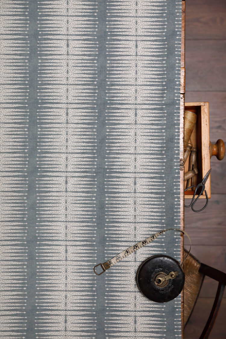 Montauk Diamond Stripe Steel Blue on Dune Linen