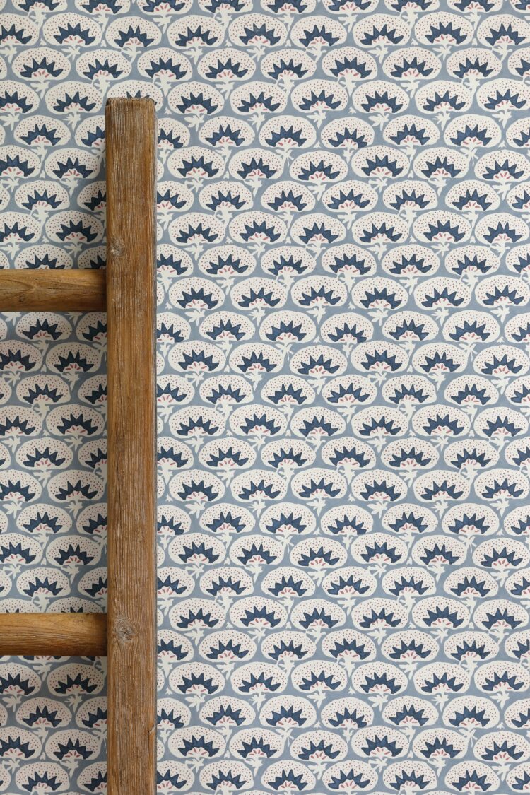 Laguna Wallpaper ~ Navy, Steel Blue and Pink