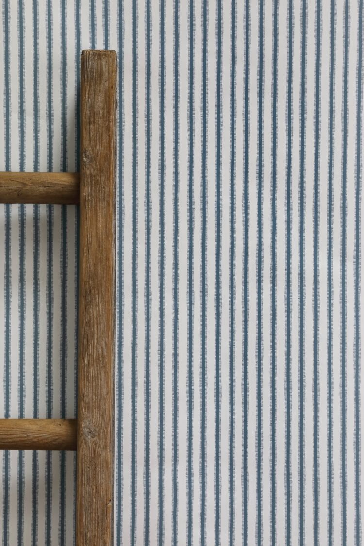 Ruffle Stripe Lead Blue on Mid Chalk Wallpaper