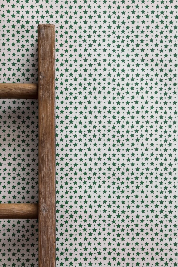 Star and Dot Dark Green on Dark Chalk Wallpaper