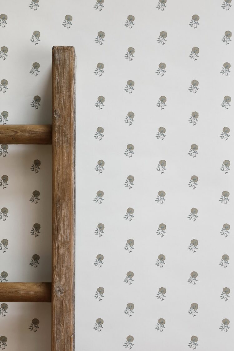 Little Anni II Moss and Stone Blue Wallpaper