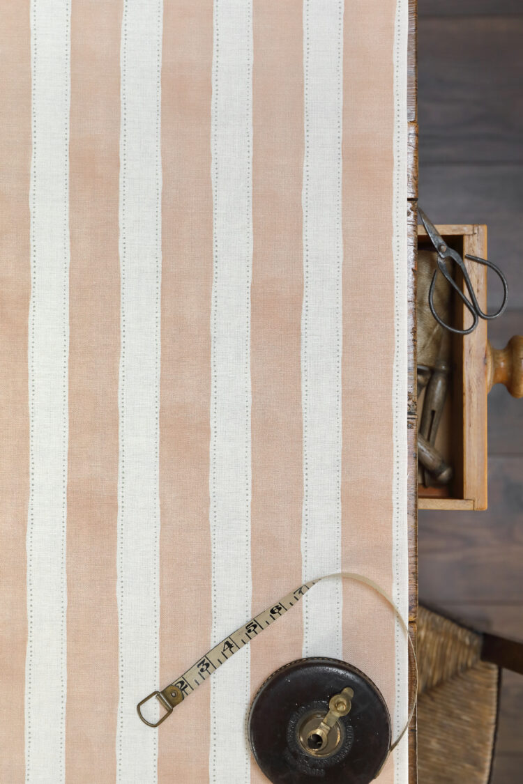 Dotted Tent Stripe Apricot on Cream Linen