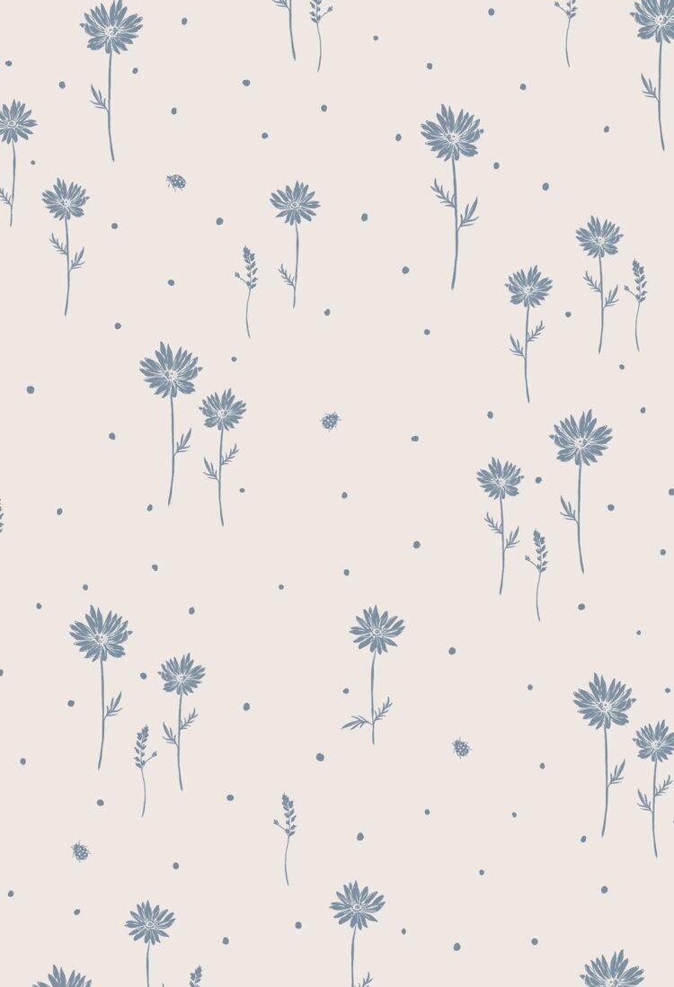 Lady Daisy Wallpaper Blue on Cream