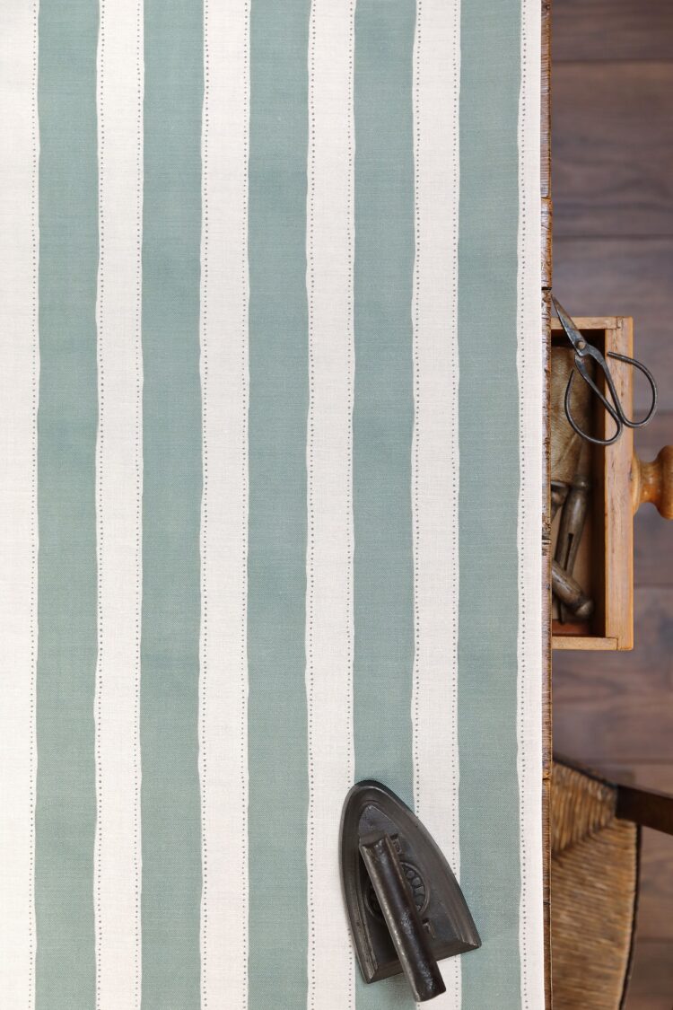 Dotted Tent Stripe Jade on Cream Linen