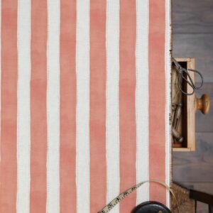 Dotted Tent Stripe Soft Red Clay on Cream Linen