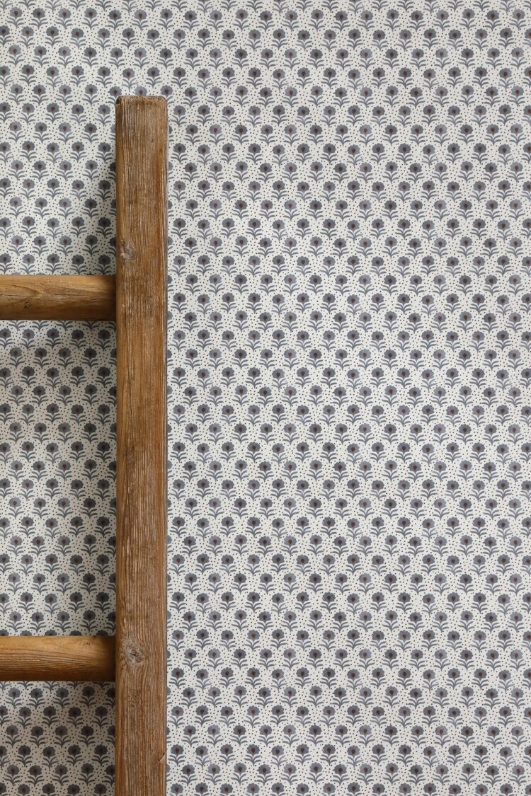 Petit Penny Blue Gray and Choc Wallpaper