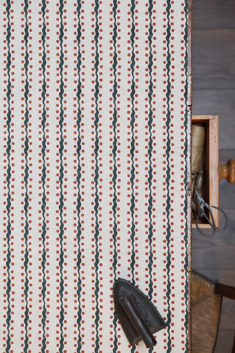 Wave and Dot Blue and Earth on Stone Linen