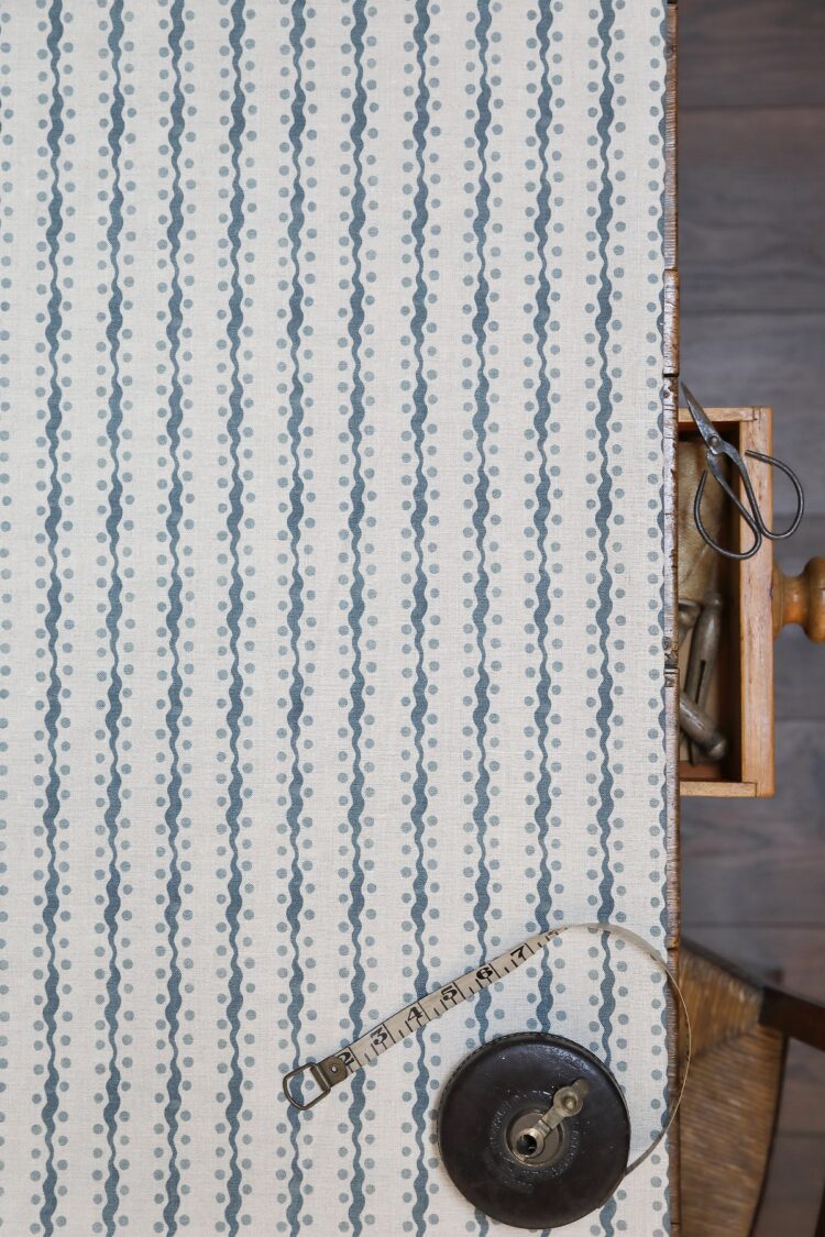 Wave and Dot Gustavian Blue on Stone Linen