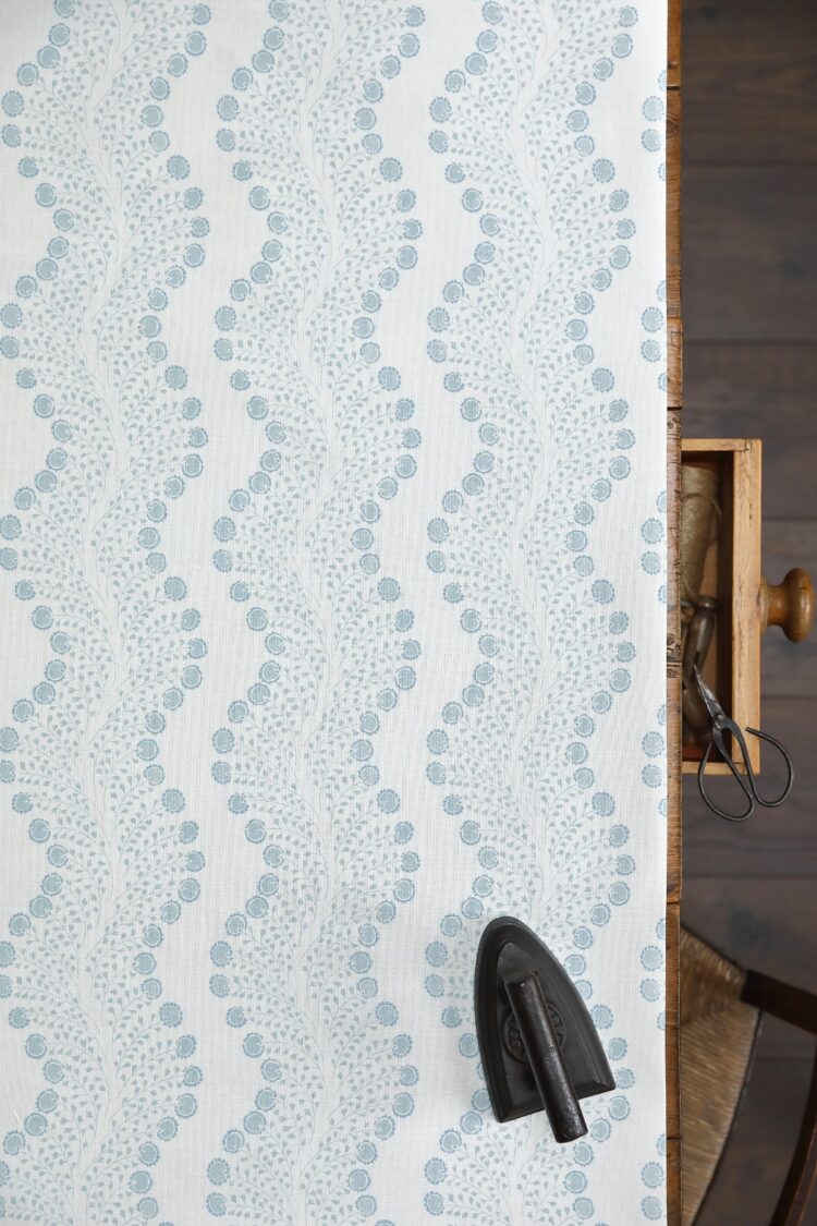 Amalia Blue Gray and Parma Blue on White Linen Union