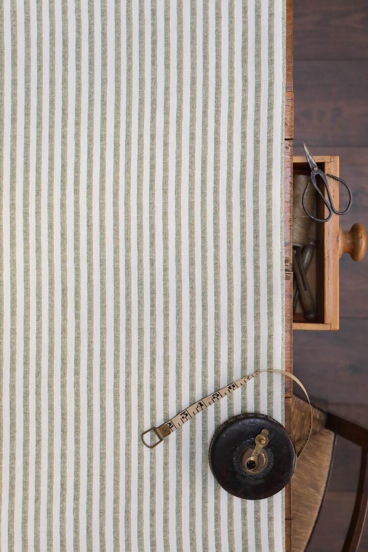 Darling Stripe Forest + Wheat on Pure Double Cream Linen