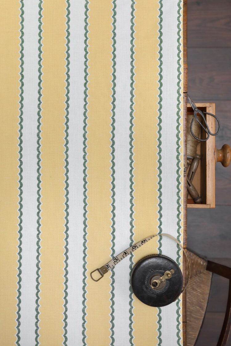 Folie Stripe Custard + Green on Pure Double Cream Linen