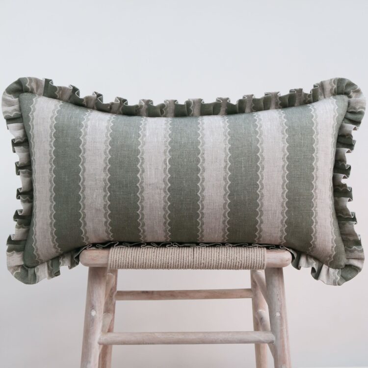 Folie Stripe Forest Green Frill Cushion £130.00