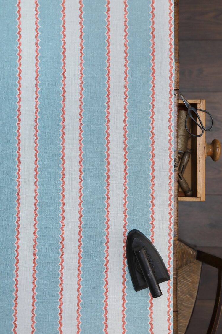 Folie Stripe Parma Blue + Rust on Pure Double Cream Linen