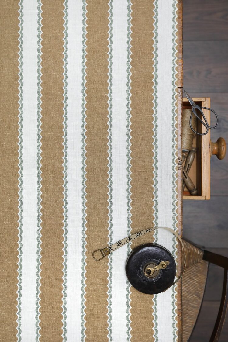 Folie Stripe Wheat + Forest Green on Pure Double Cream Linen