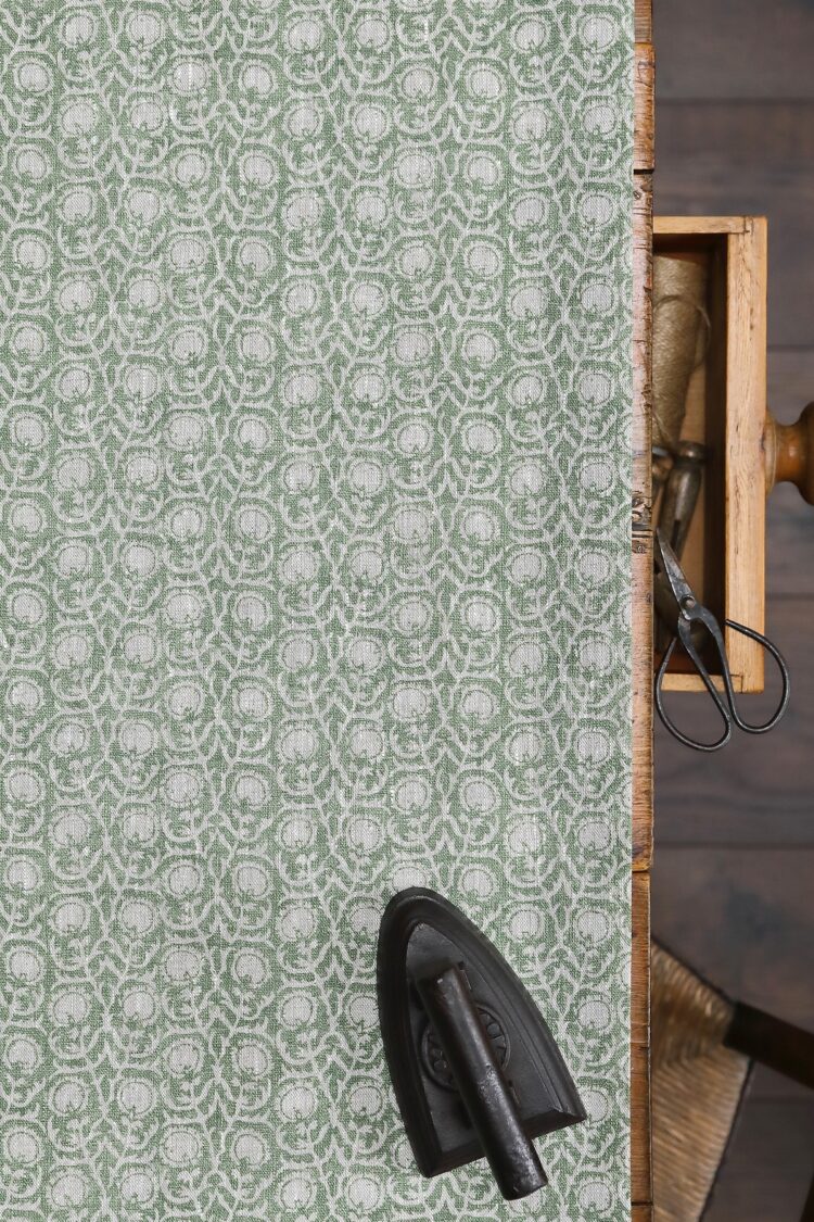 Indira Deep Green on Dune Linen
