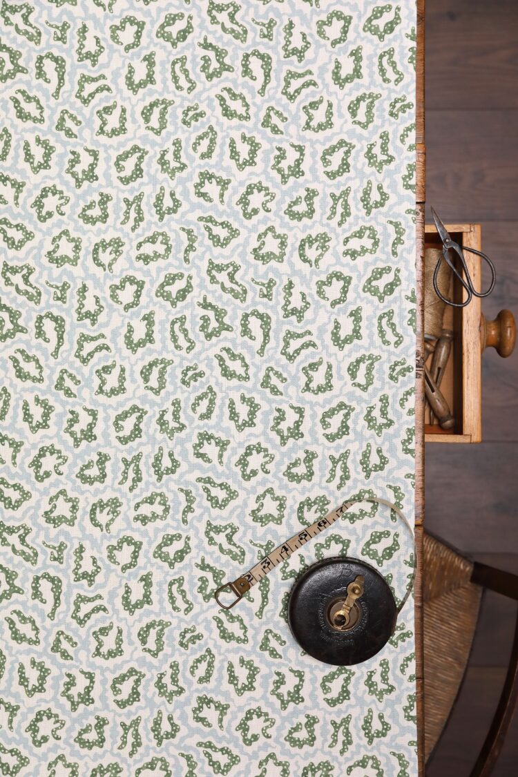 Pia Olive + Blue on Double Cream Linen