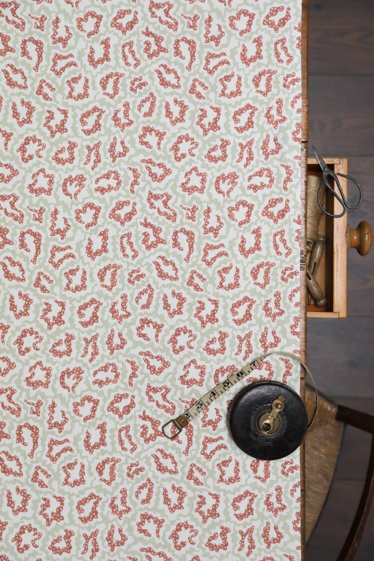 Pia Rhubarb and Soft Green on Double Cream Linen