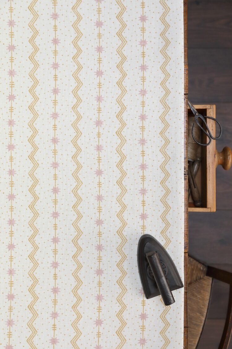 Tin Star Chalk Pink + Hay (Small Scale) on Double Cream Linen