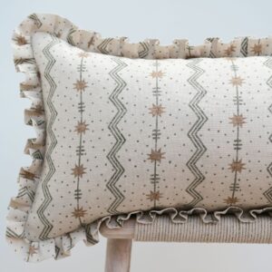 Tin Star Forest Green + Wheat Midi Scale on Stone Linen Frill Cushion £144.00