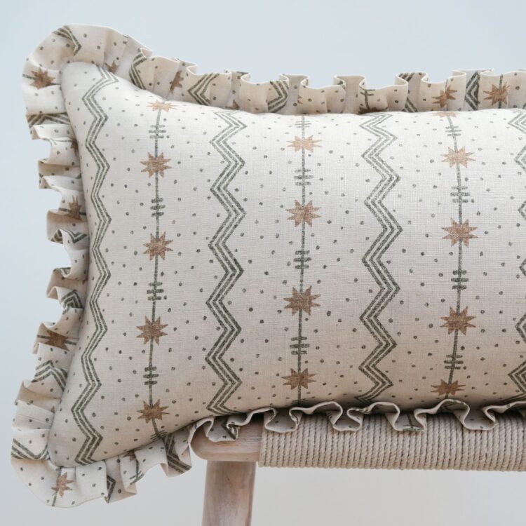 Tin Star Forest Green + Wheat Midi Scale on Stone Linen Frill Cushion £144.00