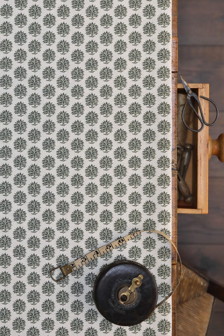 Tiny Sameera Dark Forest Green on Stone Linen