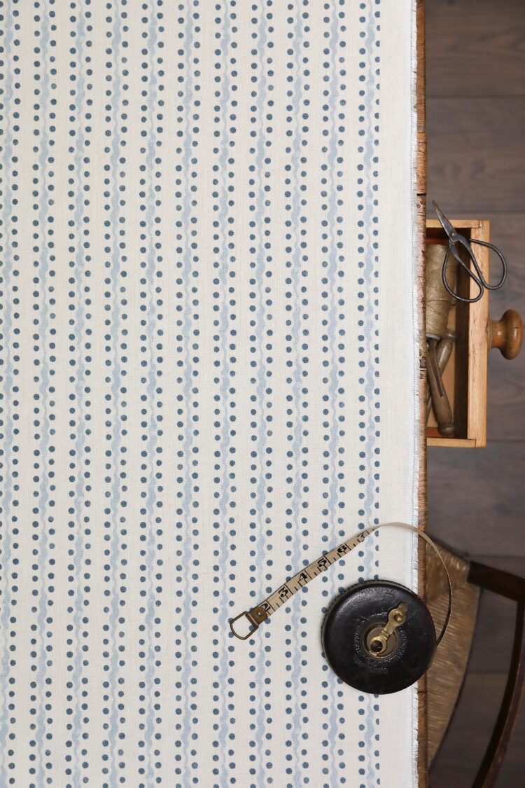 Wave and Dot Stripe Blues II on Double Cream Linen