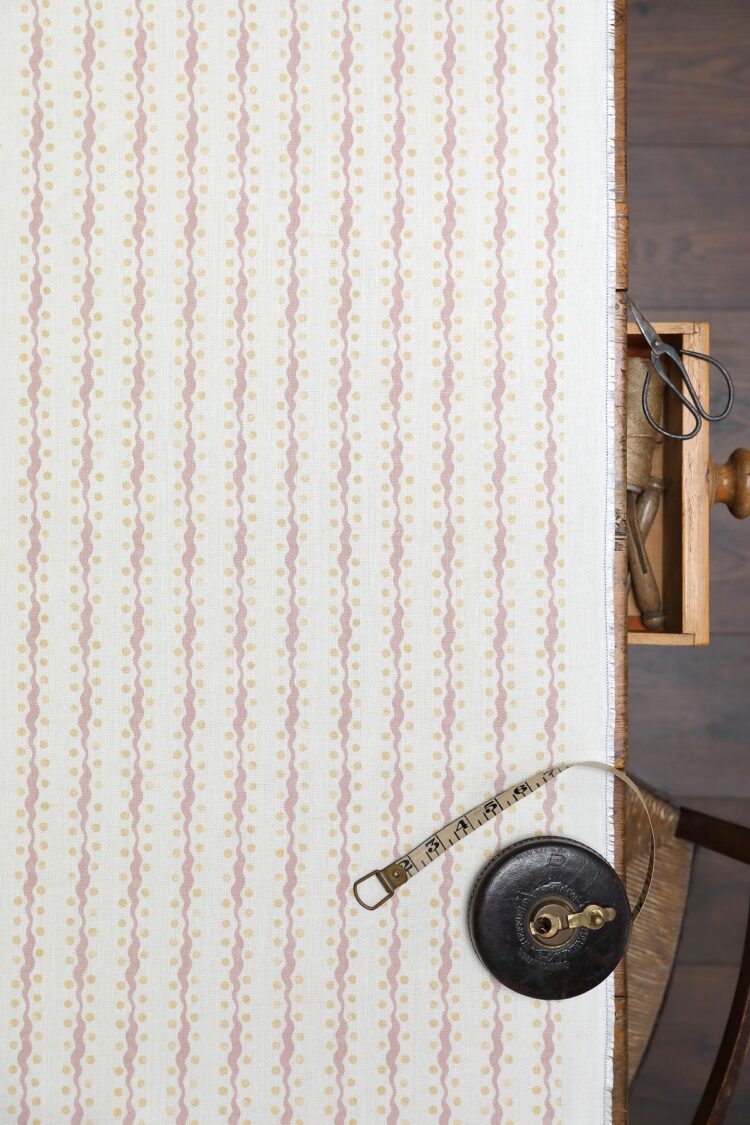 Wave and Dot Chalk Pink + Hay on Double Cream Linen