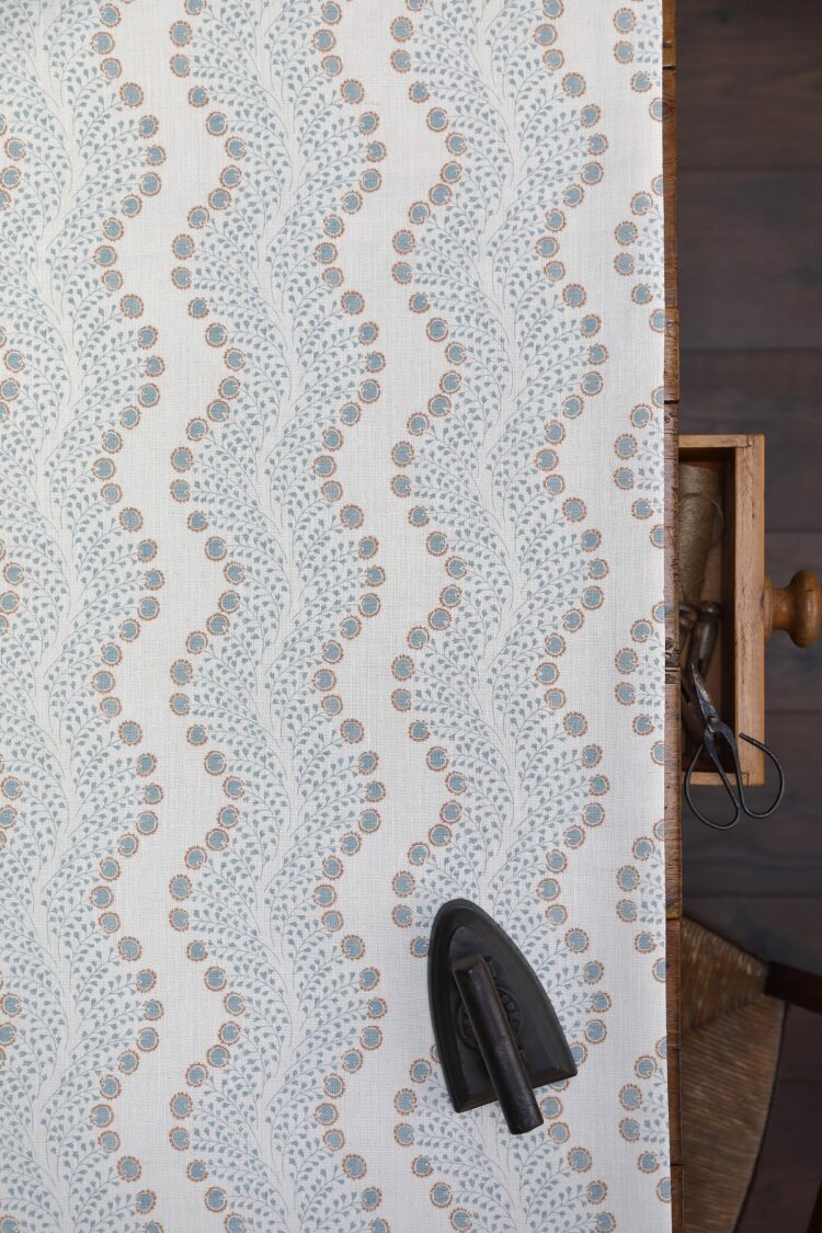 Amalia Eucalyptus Green and Bark on Pure Double Cream Linen