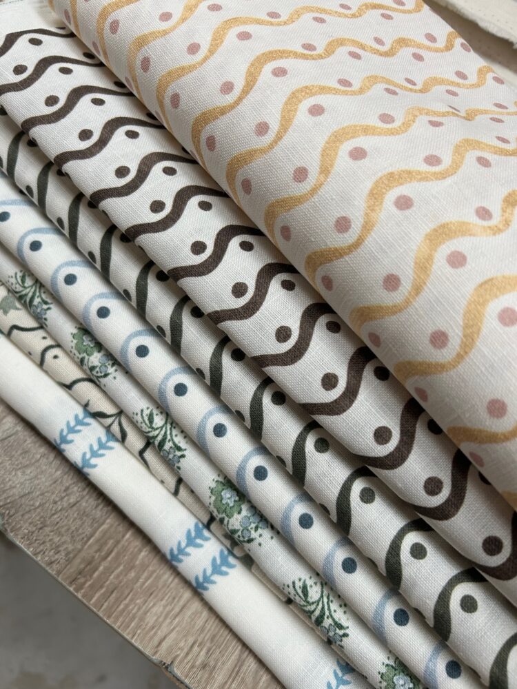 End of Line fabric pack Green and Blues on White + Ziggy and Dots